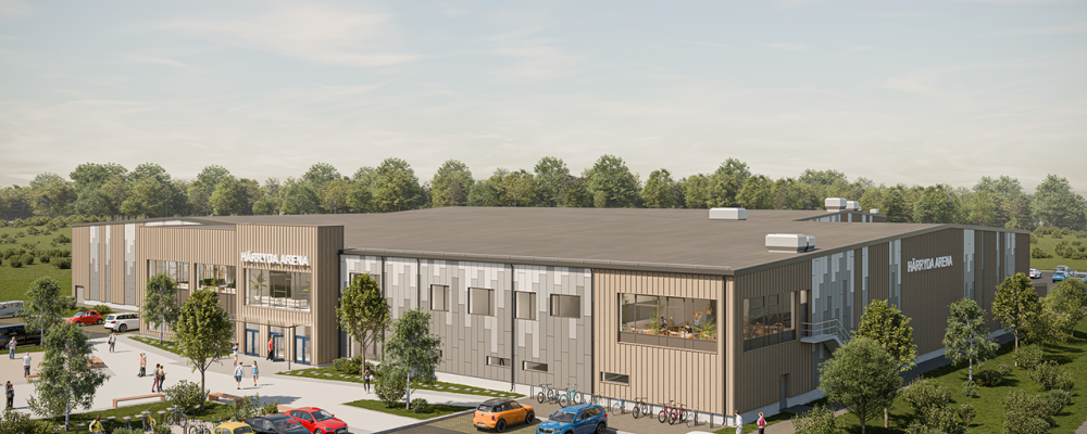 Bild över hur Härryda Arena ska se ut. Illustration: Tyréns Arkitekter