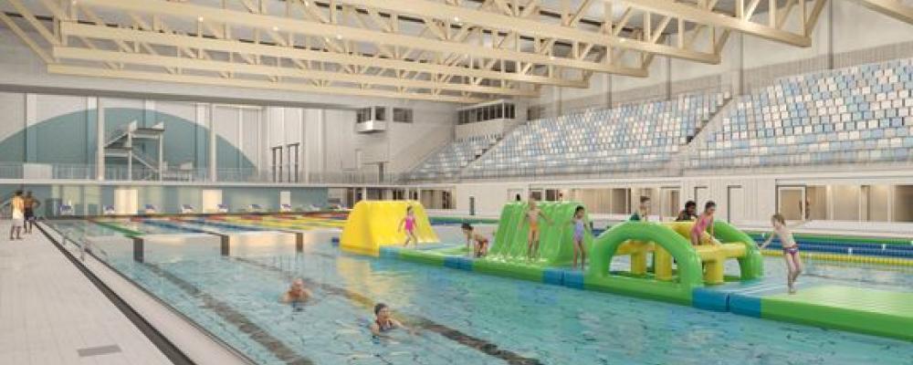 I det nya badhuset på Rosenlund är det tänkt att 50-metersbassängen ska vara flexibel för leksugna barn, motionärer och föreningsaktiva. Foto: Jönköping kommun