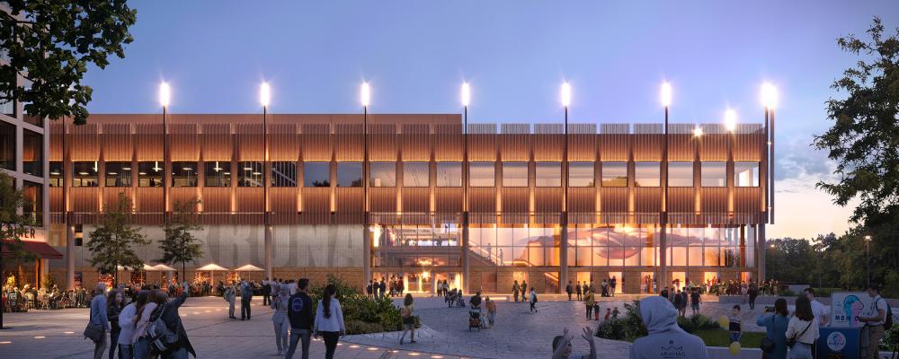 Kungsbackas Arena i kvällsljus. Bild: Semrén & Månsson arkitekter AB