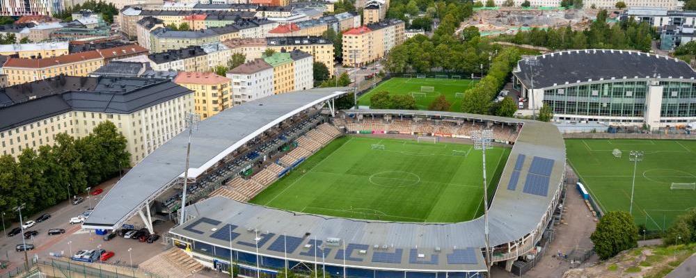 Bolt Arena i Helsingfors blir Finlands första solenergidrivna fotbollsstadion tack vare samarbetet mellan idrottsklubben HJK, Lumme Energia och dess dotterbolag Solarigo Systems. Foto: Lumme Energia