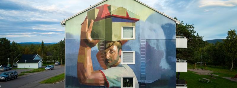 Exempel på muralmålning från Kiruna. Konstverket An End, A Beginning av konstnären Andreas Welin. Vilket motiv som kommer att målas i Kävlinge är inte bestämt ännu. Foto: Andreas Welin