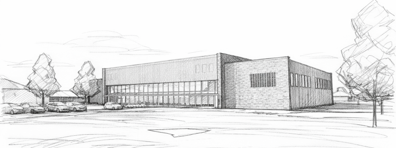 Modellbild över det nya badhuset från Liljewall arkitekter, med AI-genererad skisstil. Bild: Falkenbergs kommun