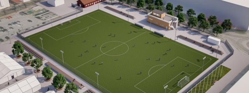 En uppvärmd konstgräsplan på Heden 1 möjliggör elitträning och matcher året runt för damfotbollen upp till minst division 2. Illustrationsbild: Norconsult.