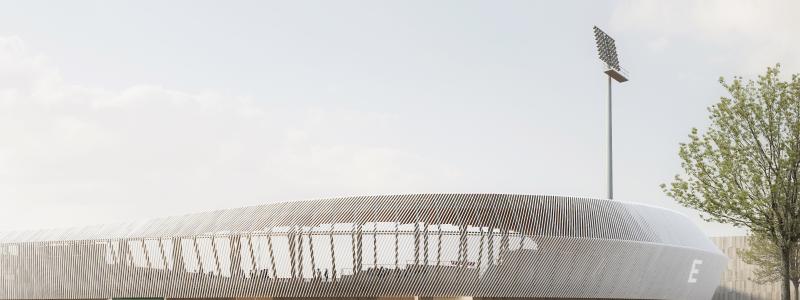 Anläggning för fotboll och friidrott i Malmö. Pressbild: Skanska