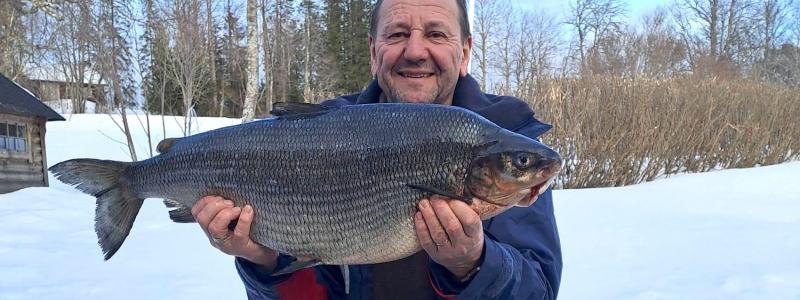 Gintaris Milvydas med en sik på 6 770 gram, nytt svenskt sportfiskerekord. Foto: Storfiskregistret