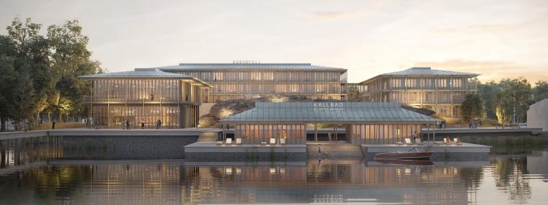 Skarholmen från vattnet, morgon. Ilustration: Krook & Tjäder.