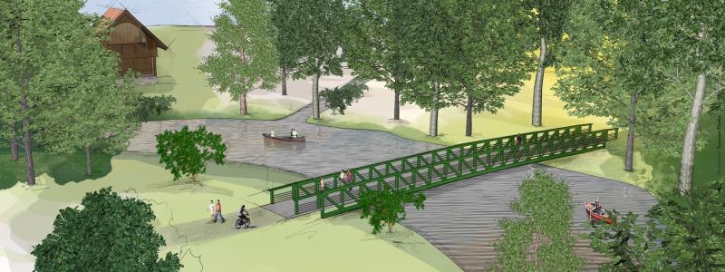 Skiss över den nya gång- och cykelbron. Illustratör: Susanne Flodin.