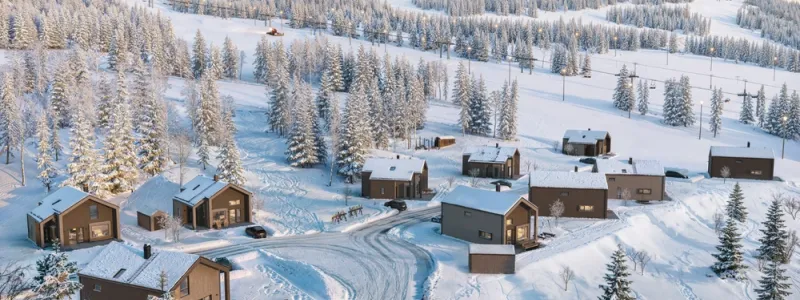 De tio fjällstugorna ligger mitt i backen. Foto: Derome