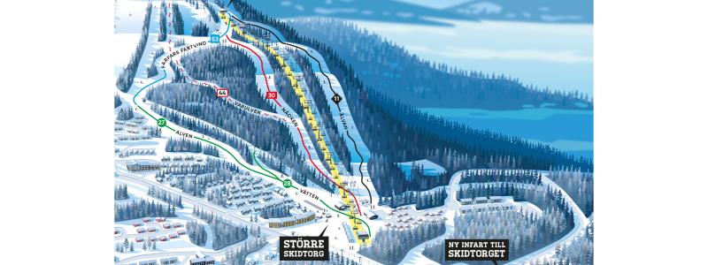 Skidtorget med ny stolbana. Bild: Stöten Sälen