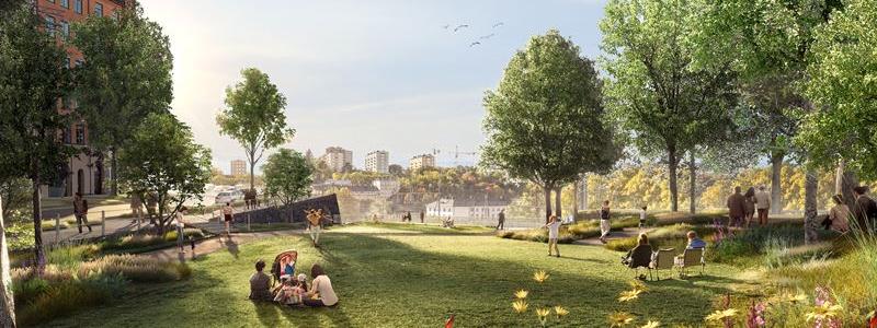Visionsbild över den nya parken. Fotograf: White Arkitekter