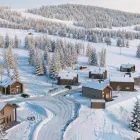 De tio fjällstugorna ligger mitt i backen. Foto: Derome