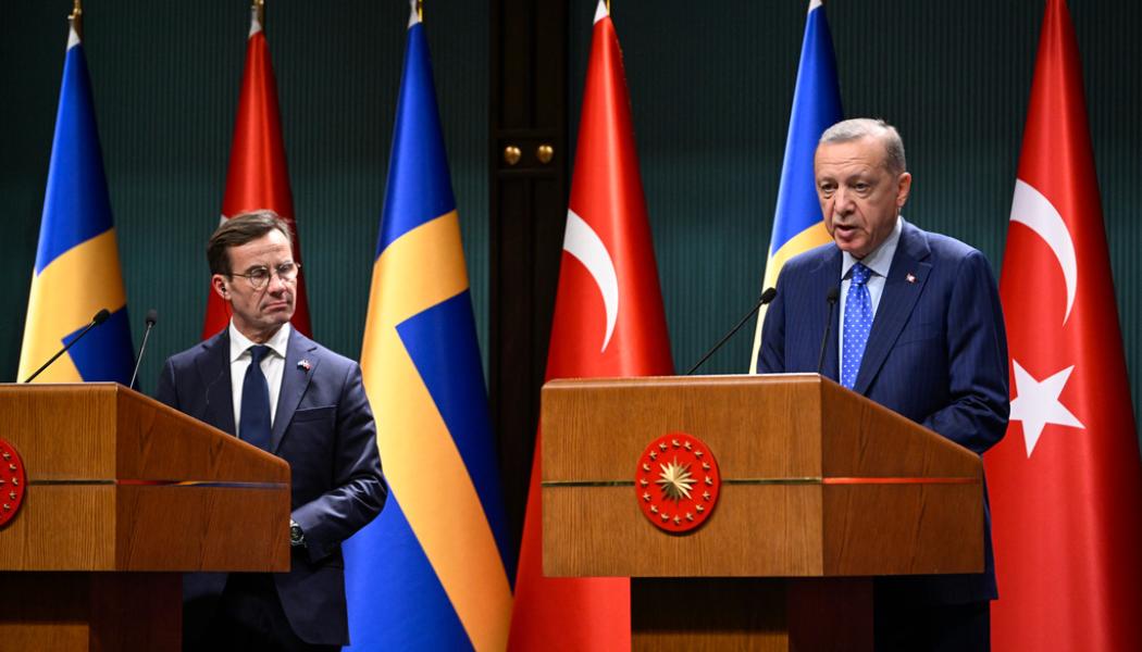 Henrik Montgomery/TT: Sveriges statsminister Ulf Kristersson (M) och Turkiets president Recep Tayyip Erdogan vid en gemensam pressträff i Ankara i november. Arkivbild.