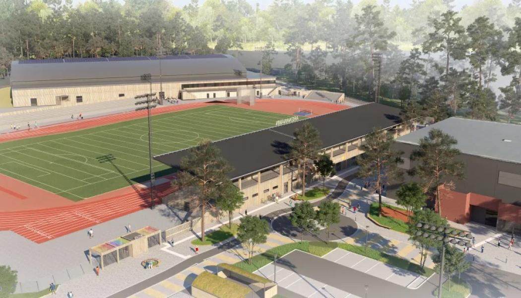 Så kommer den nya utomhusarenan och inomhusarenan på Sannafältets sportcenter att se ut. Foto: Karlstads kommun