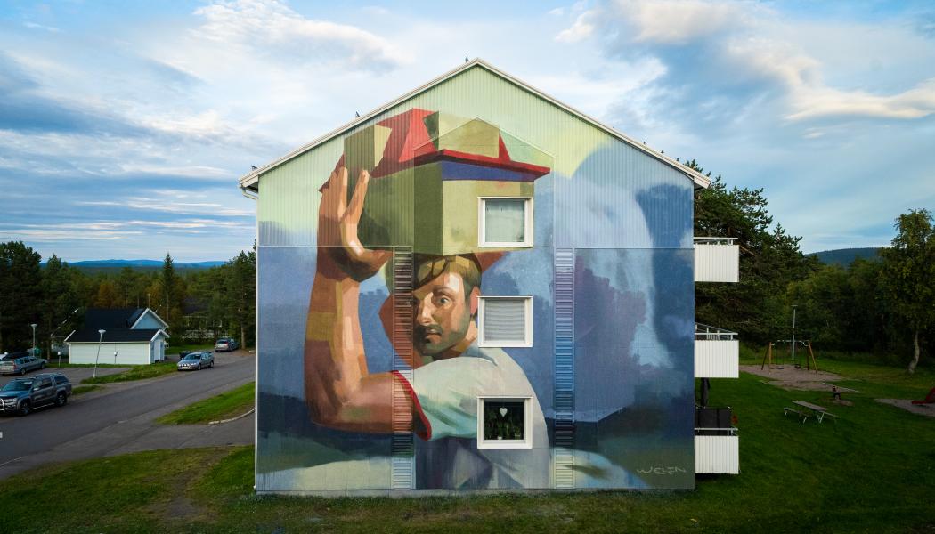 Exempel på muralmålning från Kiruna. Konstverket An End, A Beginning av konstnären Andreas Welin. Vilket motiv som kommer att målas i Kävlinge är inte bestämt ännu. Foto: Andreas Welin