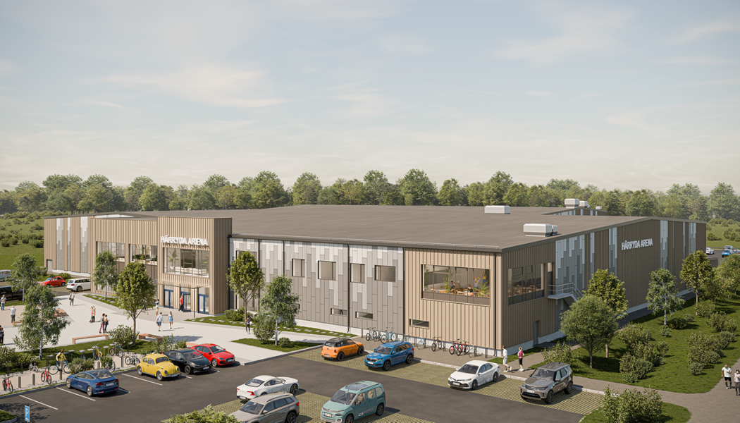 Bild över hur Härryda Arena ska se ut. Illustration: Tyréns Arkitekter