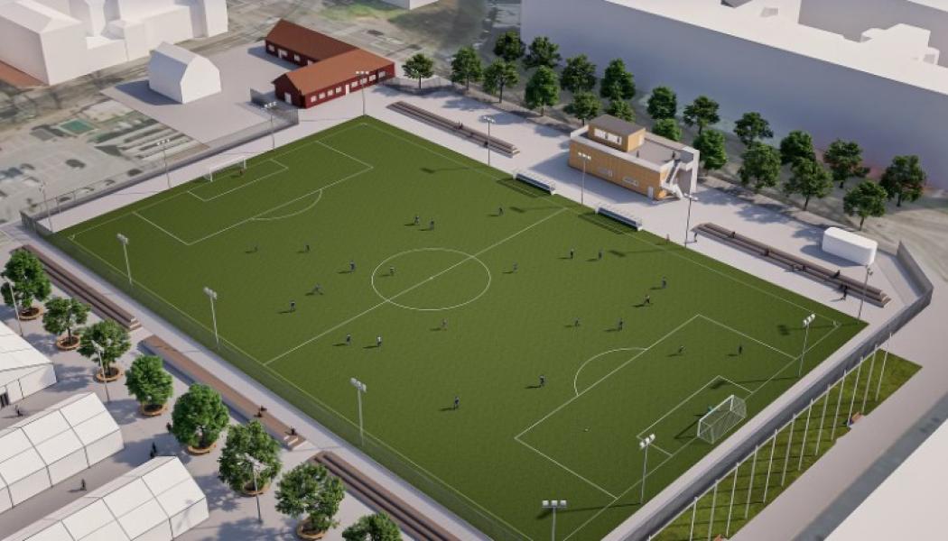 En uppvärmd konstgräsplan på Heden 1 möjliggör elitträning och matcher året runt för damfotbollen upp till minst division 2. Illustrationsbild: Norconsult.