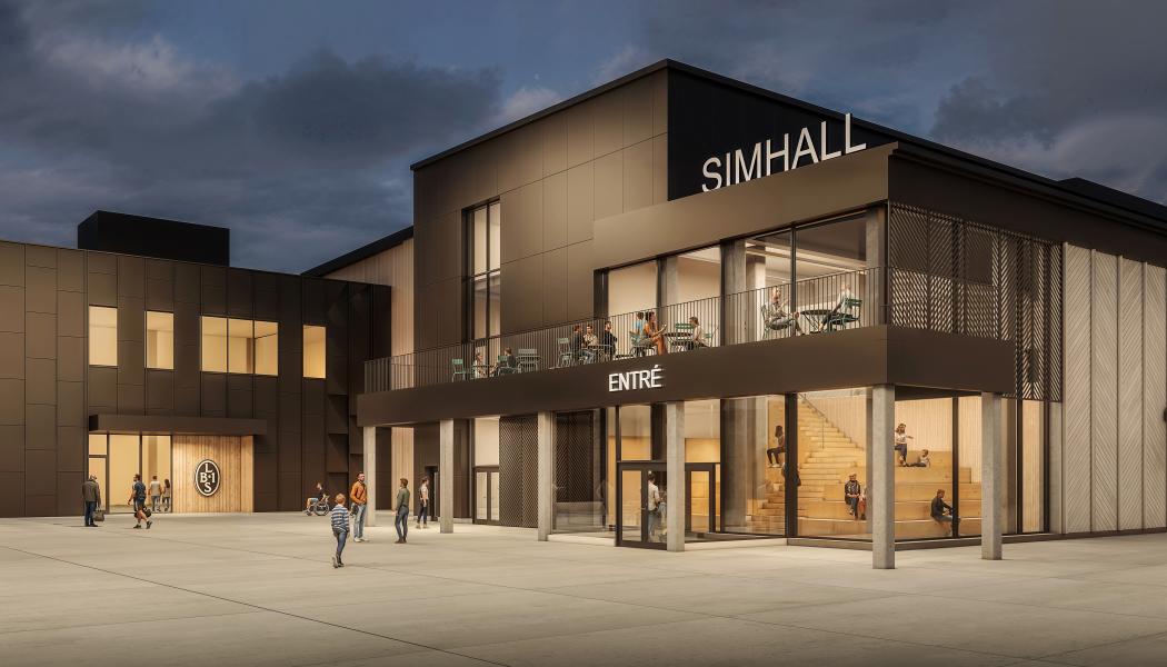 Landskronas nya simhall kvällsbild Bild: Norconsult JKAB