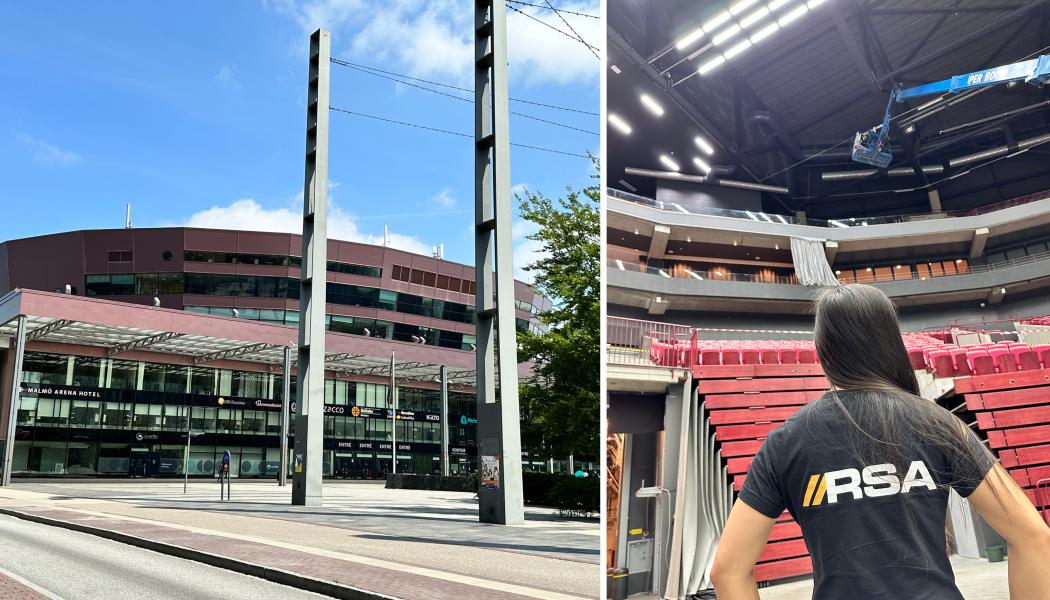 RSA byter lysrör på Malmö arena. Foto: RSA