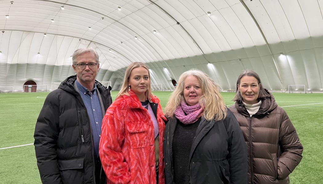 Leif Wikman, avdelningschef styrning och ledning (KLF); Kata Nilsson, vice ordförande kommunstyrelsen; Elisabeth Lindberg, ordförande kultur- och fritidsnämnden; Jenny Axelsson, avdelningschef fritid (KPF) Foto: Piteå kommun