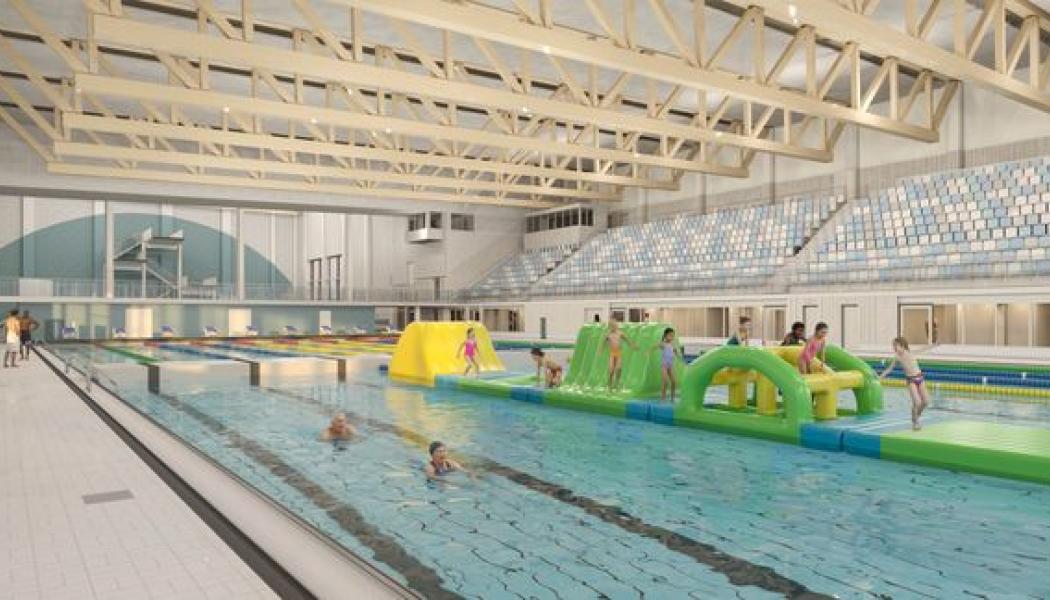 I det nya badhuset på Rosenlund är det tänkt att 50-metersbassängen ska vara flexibel för leksugna barn, motionärer och föreningsaktiva. Foto: Jönköping kommun