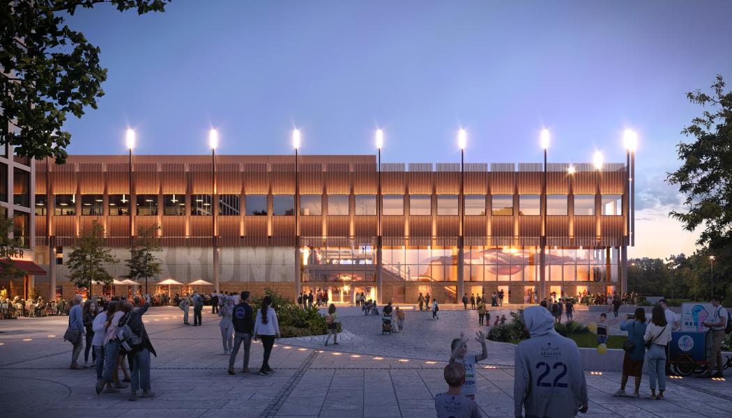 Kungsbackas Arena i kvällsljus. Bild: Semrén & Månsson arkitekter AB