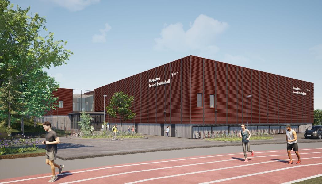 Visionsbild över Hagsätra is- och idrottshall. Bild: Metod arkitekter.