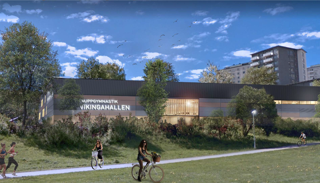 Vikingahallen, hall för truppgymnastik på Lidingö. Illustration: Wästbygg