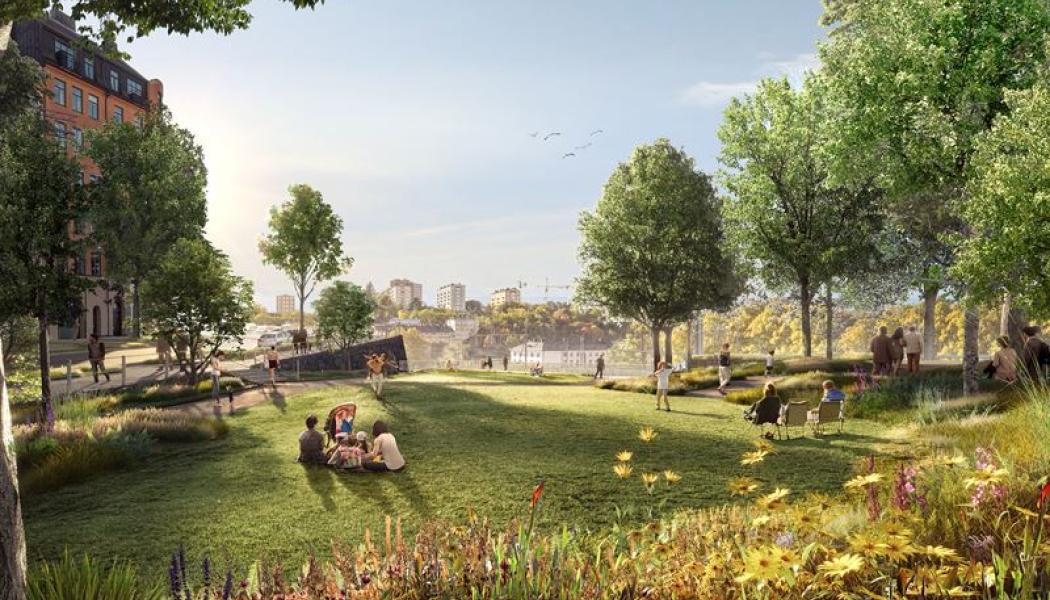 Visionsbild över den nya parken. Fotograf: White Arkitekter


