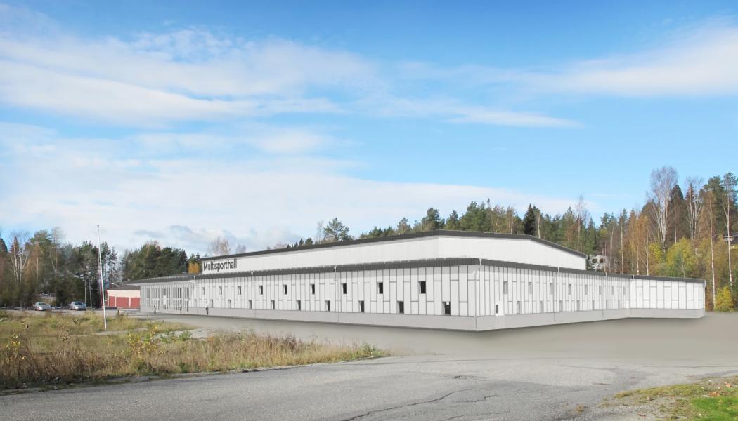 Illustrationsskiss: Den nya multiisporthallen byggs ihop med nuvarande Modohallen . Tecnicon