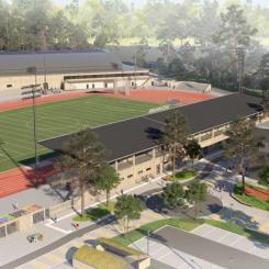 Så kommer den nya utomhusarenan och inomhusarenan på Sannafältets sportcenter att se ut. Foto: Karlstads kommun