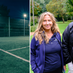 I sommar har det arrangerats nattfotboll i Ängelholm. På bilden Susanne Nordin, Ängelholmshem och Kalle Hansson Ängelholm Fotbollsförening.