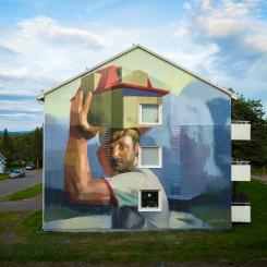 Exempel på muralmålning från Kiruna. Konstverket An End, A Beginning av konstnären Andreas Welin. Vilket motiv som kommer att målas i Kävlinge är inte bestämt ännu. Foto: Andreas Welin