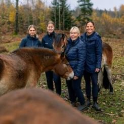 Stolt personal hos Årets ridskola tillsammans med russen från Lojsta Hed, från vänster Alma Kennemar, Nina Nyqvist, Gunilla Stånggren Karlsson och Jeanette Kindeland. Foto: Susanne Walström. Foto: Folksam