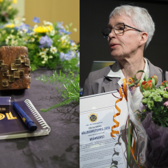 Barbro Malmer, ordförande HSB brf Bränneriet, tog emot årets hållbarhetspris på HSB Stockholms föreningsstämma. Foto: HSB