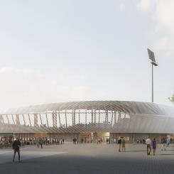 Anläggning för fotboll och friidrott i Malmö. Pressbild: Skanska