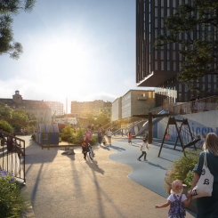 En ny stadsdelspark kommer att anläggas på Götatunnelns tak. Visionsbild: Göteborgs stad
